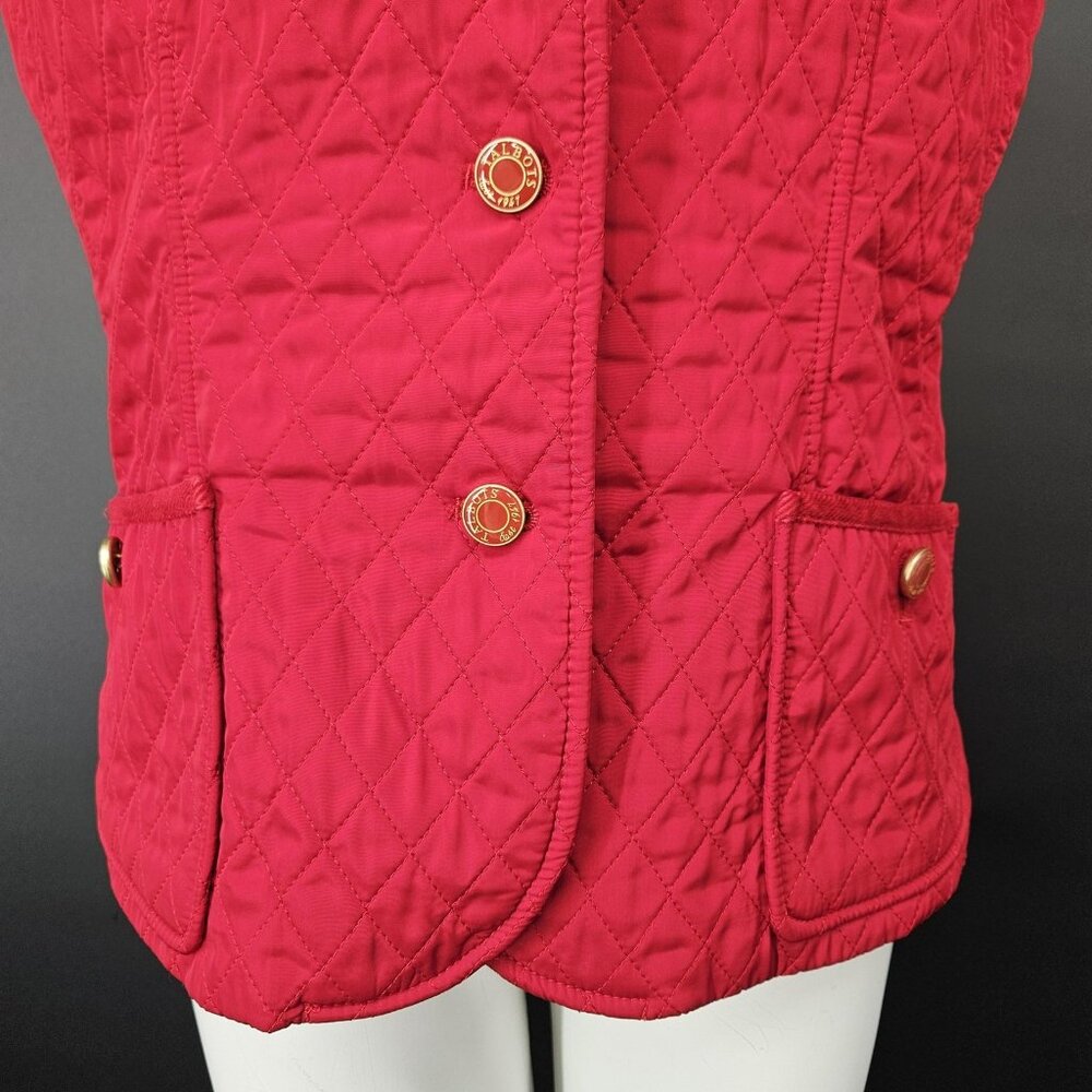 Talbots Vest Womens Medium Red Quilted Puffer Button Pockets Lined Warm Corduroy - Picture 5 of 14